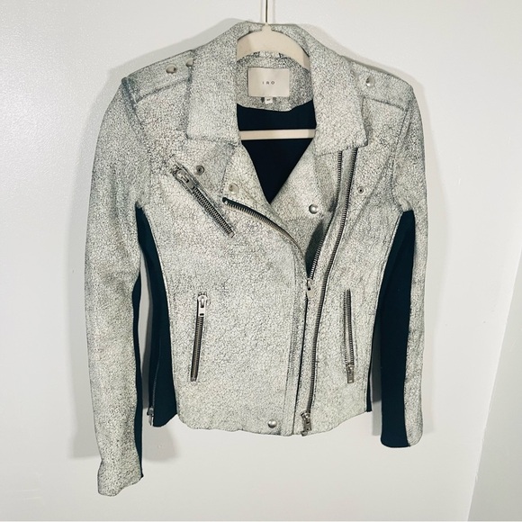 IRO Ilaria Ribbed Distressed Lamb Leather Biker Jacket Off-white Size 8 - Picture 6 of 15
